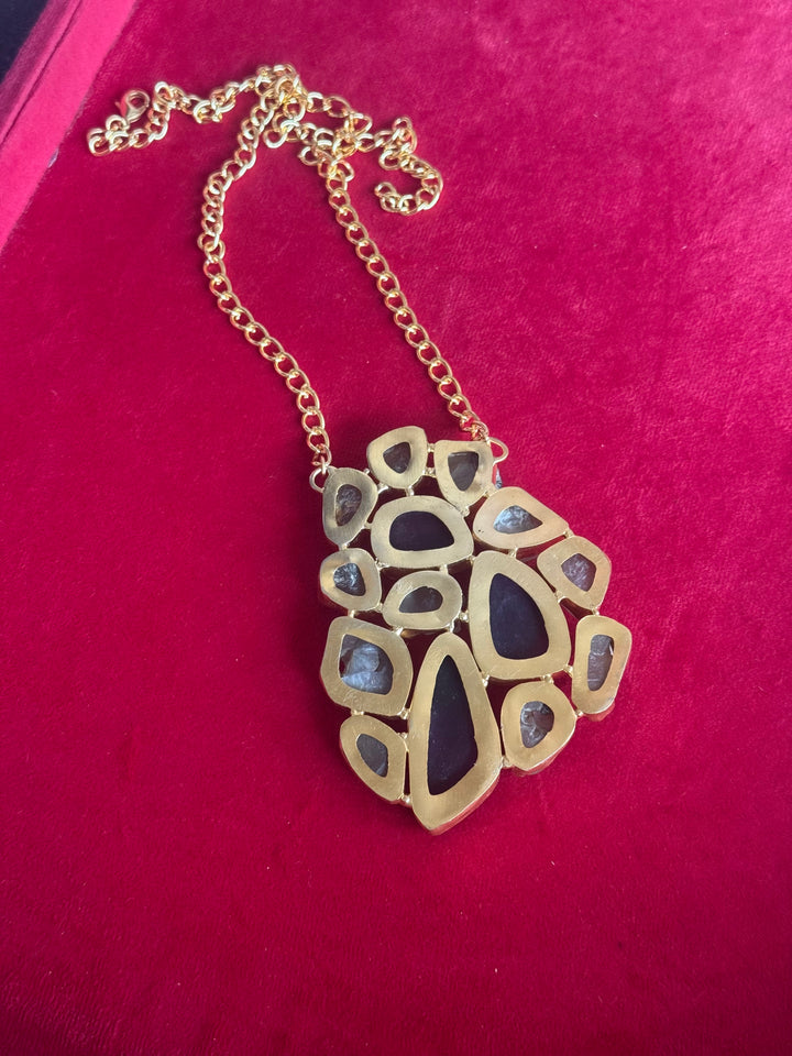 Handmade Natural Gemstones Statement Necklace | Brass Adjustable Lobster Claw Jewelry