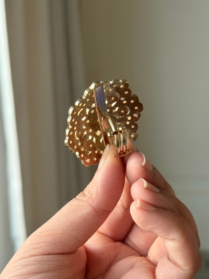 Statement Pearl Jadau Ring | 18k Gold Plated | Copper & Semi-Precious Stones