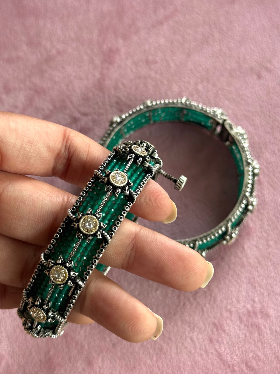 SHIVKA SAANJ 925 Silver Fusion Bangles | Set of 2 | CZ Stones | Artisan Crafted | 93g