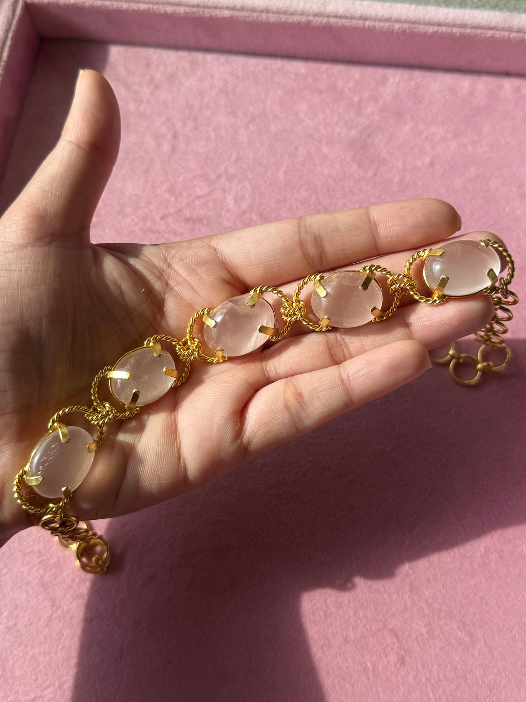 Rose Quartz Choker – Gold Brass, Adjustable Necklace