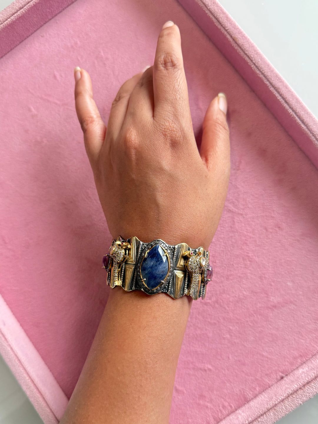 SHIVKA Fusion Moissanite 925 Silver Cuff Kada | Dual Tone Mesh Design | Openable | 65g