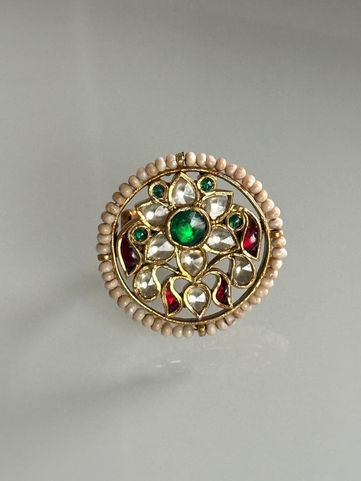 925 Silver Jadtar Gold Handmade Ring | Adjustable | SHIVKA