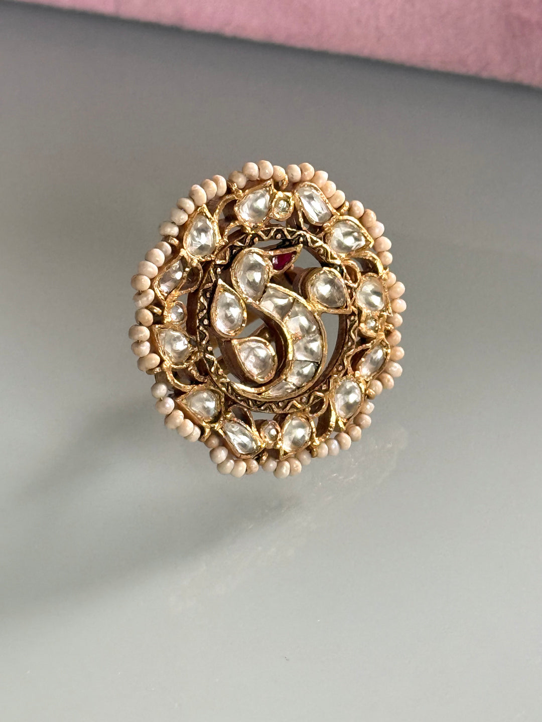 925 Silver Jadtar Gold Handmade Ring | Adjustable | SHIVKA
