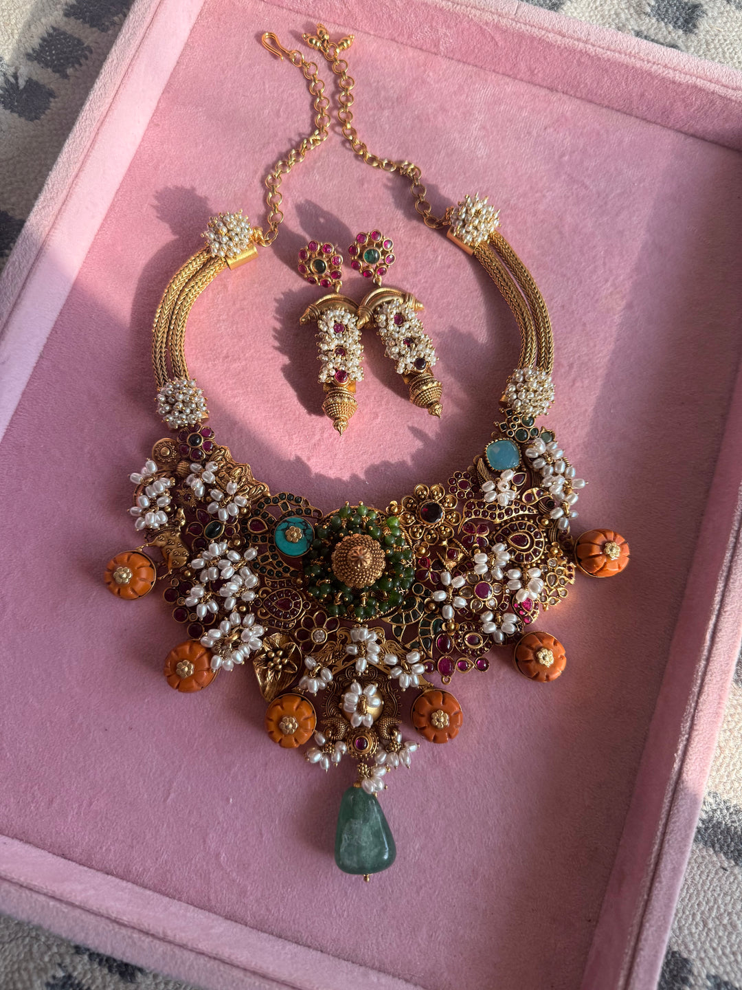 Handmade 925 Silver Carnelian Necklace Set | SHIVKA