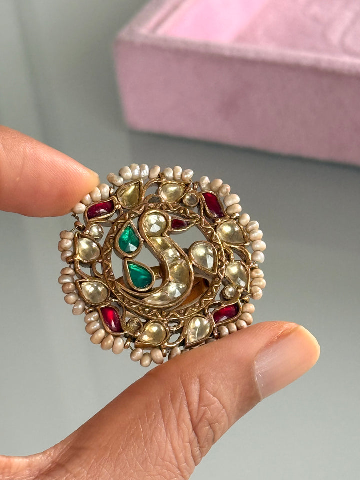 925 Silver Jadtar Gold Handmade Ring | Adjustable | SHIVKA