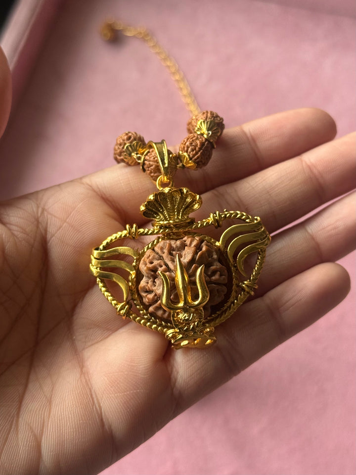 Handmade Panch Mukhi Rudraksha Pendant Necklace | Nepal Rudraksha with Certificate, 925 Silver Gold Polish
