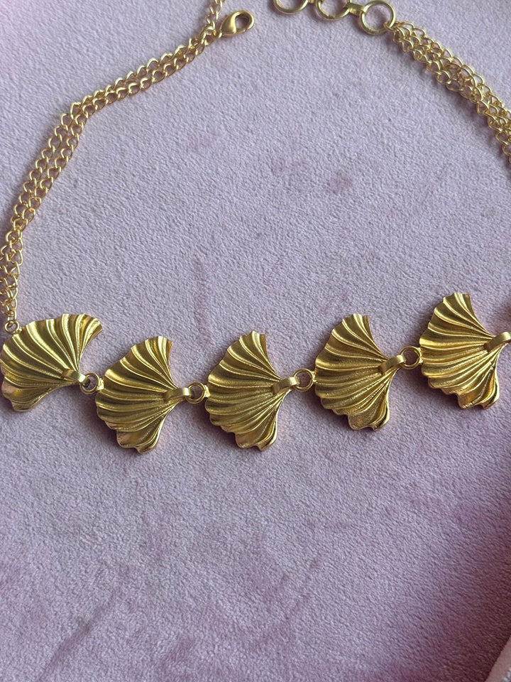 Gold Plated Fan Necklace, Handcrafted Brass Statement Jewelry