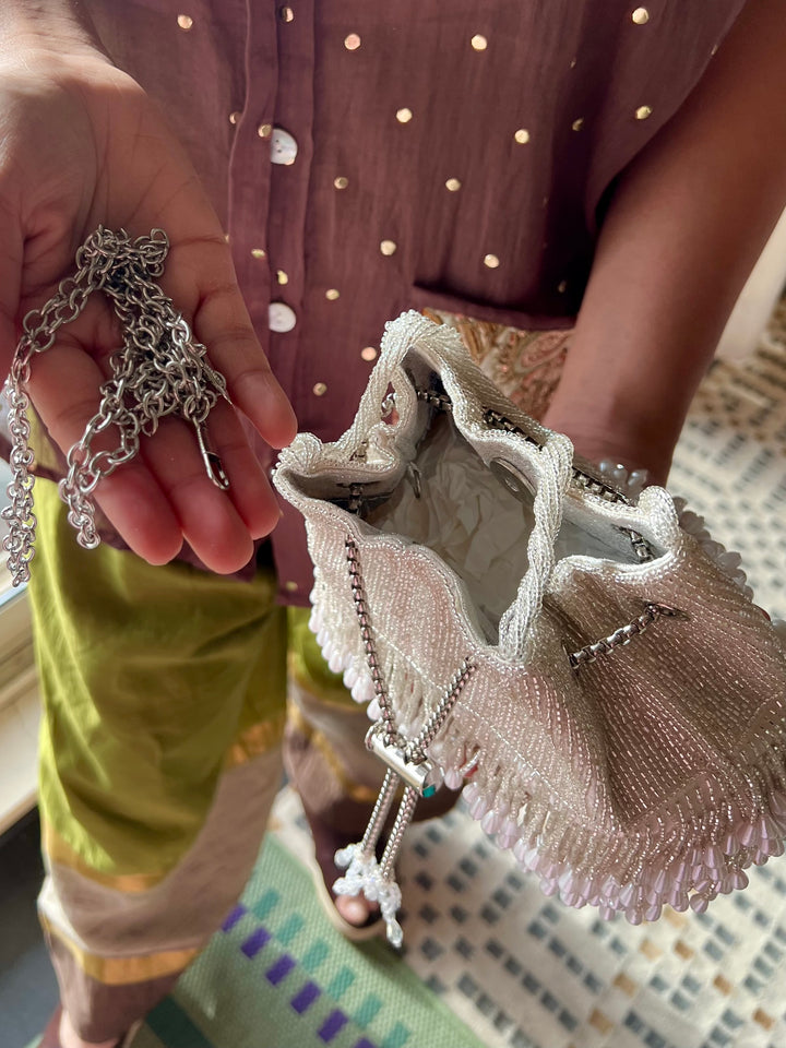 The Pearl Drop Potli, Silver & Pearl Potli Purse