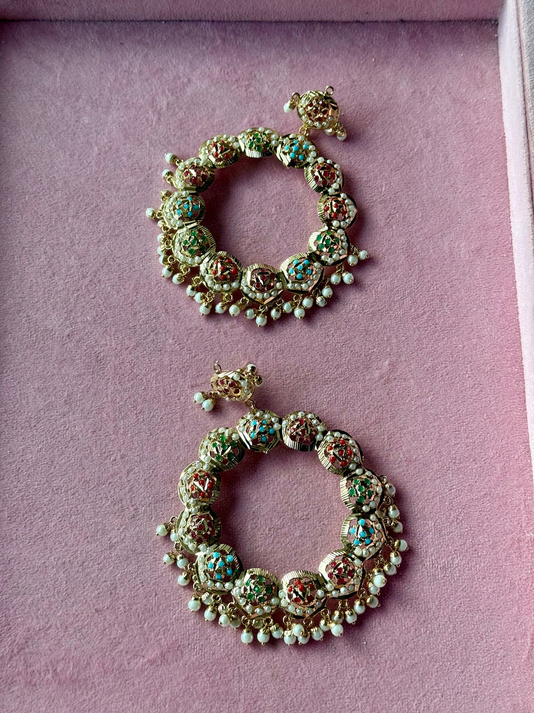 Statement Jadau Chandbaalis | 18k Gold Plated | Copper & Semi-Precious Stones