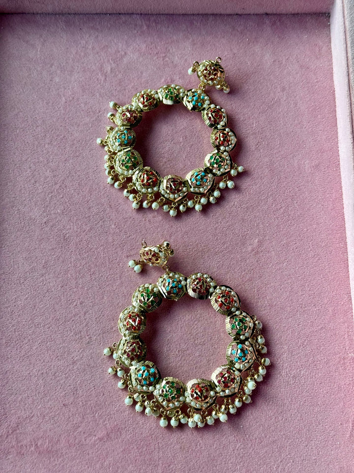 Statement Jadau Chandbaalis | 18k Gold Plated | Copper & Semi-Precious Stones