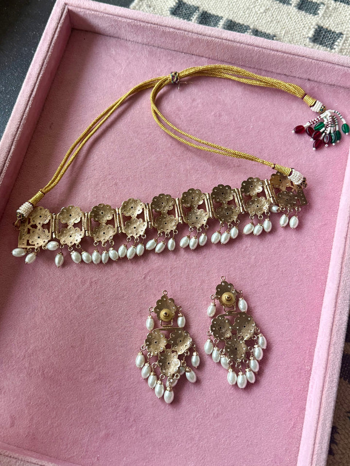 Handcrafted Ruby Red Twin Layer Choker Necklace Set