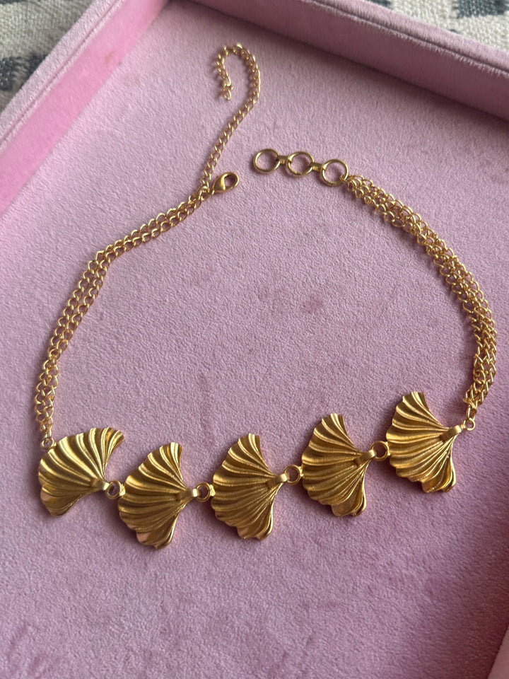 Gold Plated Fan Necklace, Handcrafted Brass Statement Jewelry