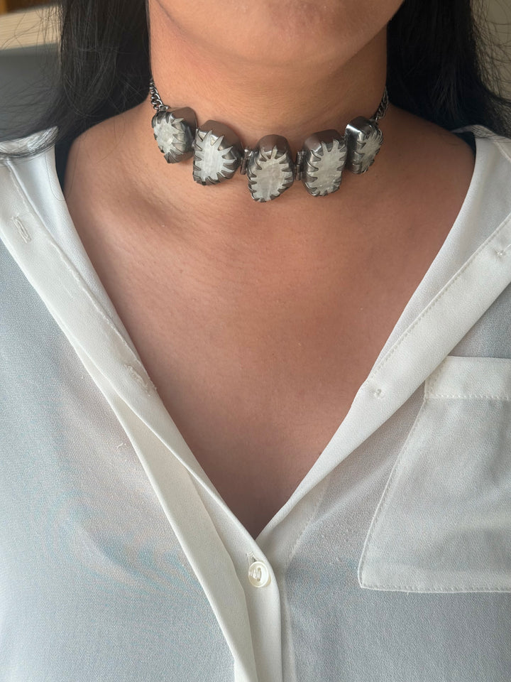 Statement Choker – Black Rhodium Brass, Adjustable Necklace