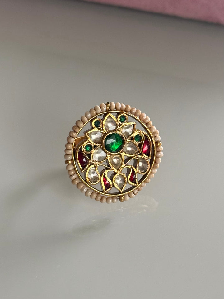 925 Silver Jadtar Gold Handmade Ring | Adjustable | SHIVKA