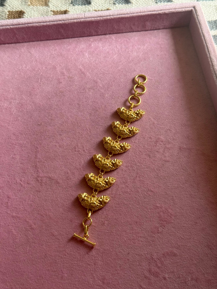 Handmade Statement Brass Bracelet | Gold Polish Toggle Clasp 7 Inch Jewelry