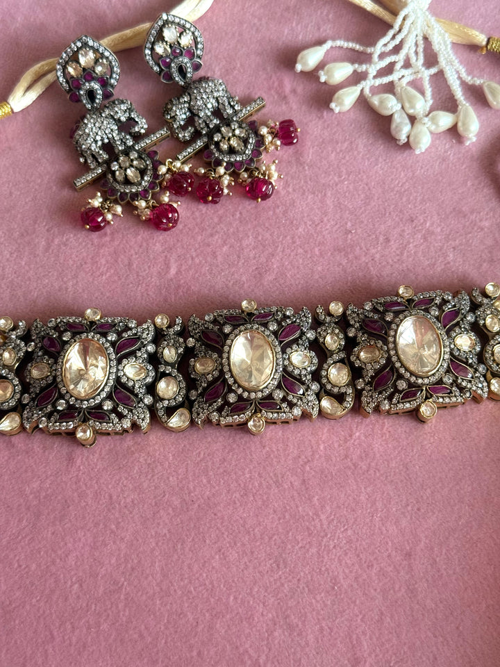 Handmade Victorian 925 Silver Polki Kundan Choker Set | SHIVKA