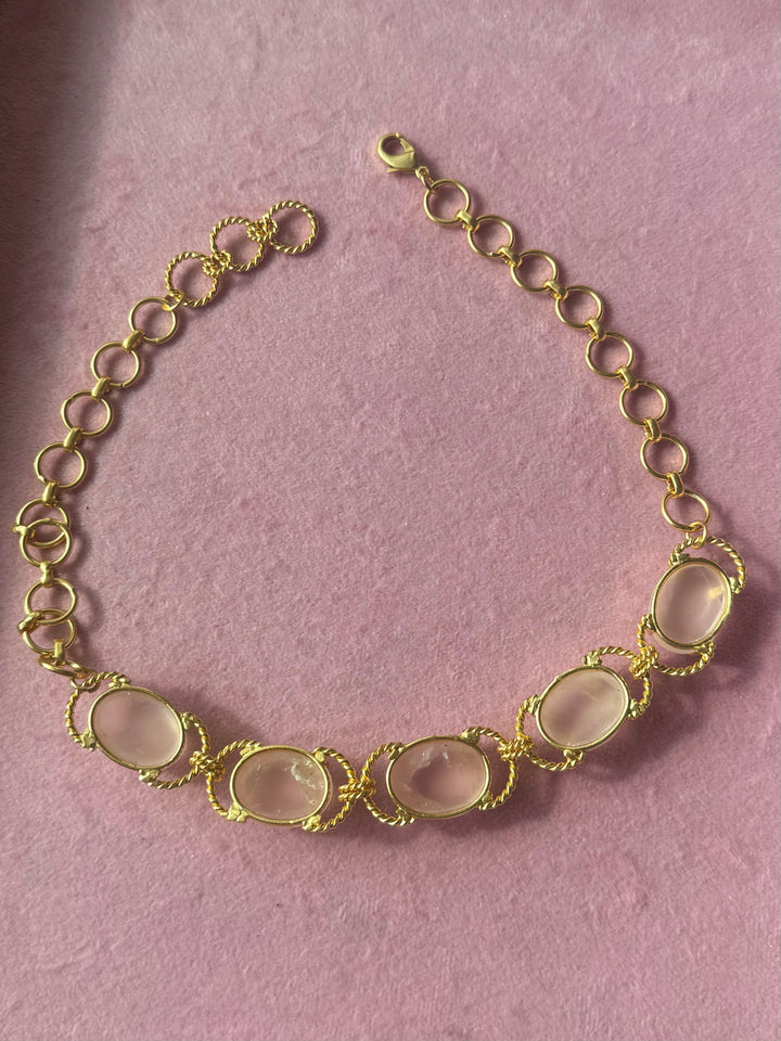 Rose Quartz Choker – Gold Brass, Adjustable Necklace