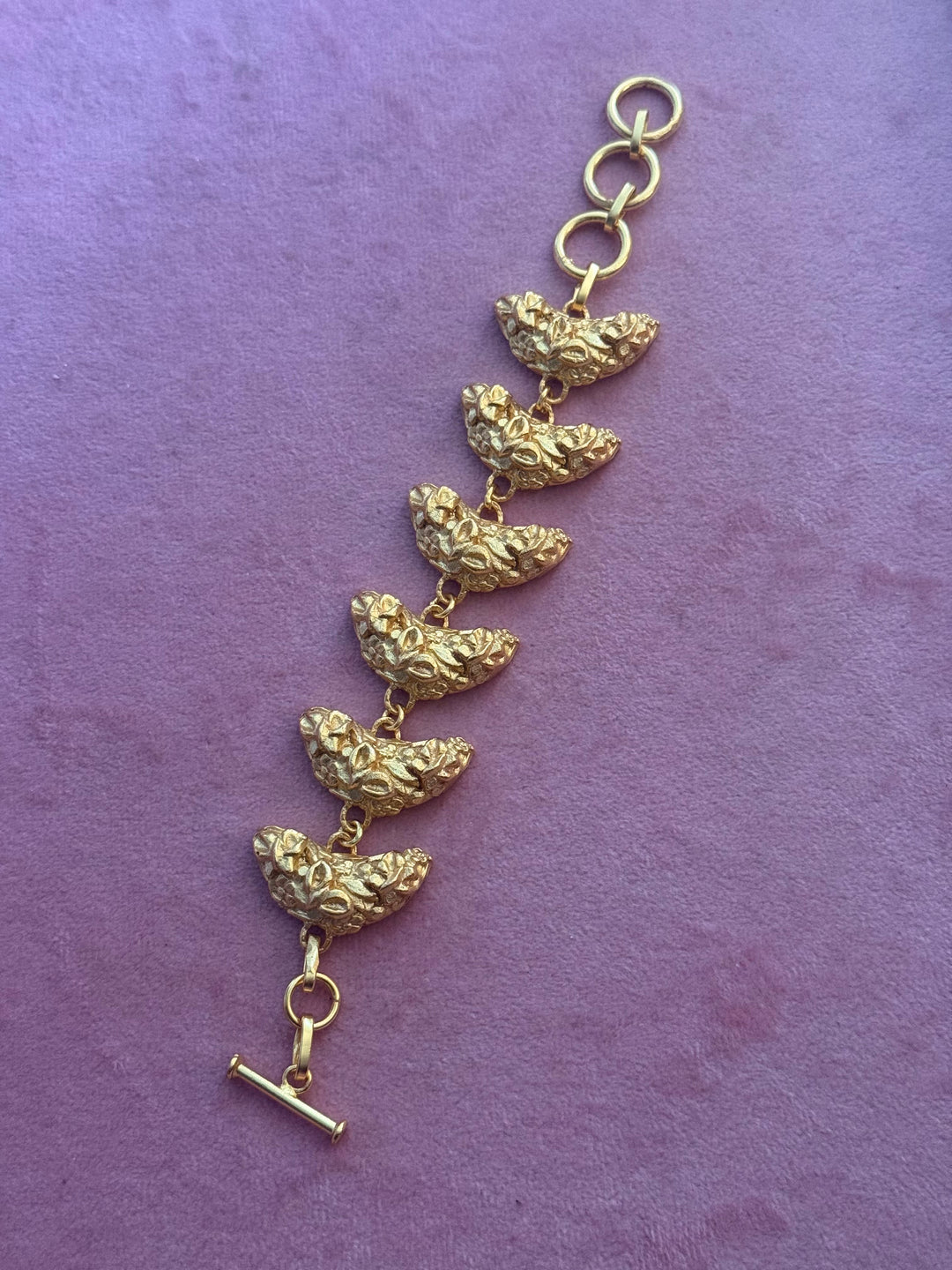 Handmade Statement Brass Bracelet | Gold Polish Toggle Clasp 7 Inch Jewelry