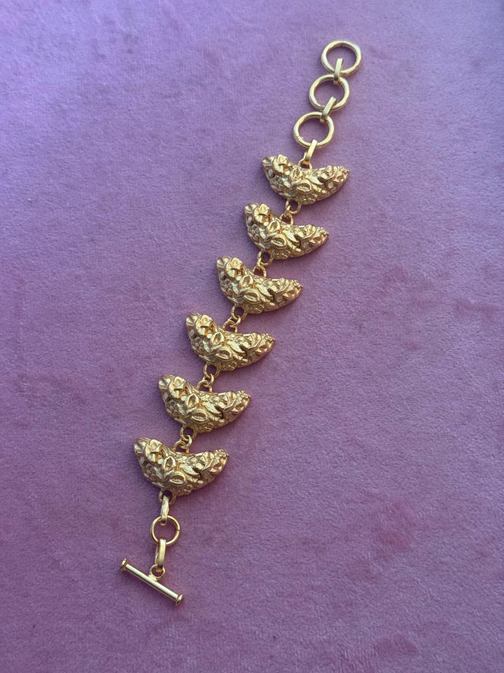 Handmade Statement Brass Bracelet | Gold Polish Toggle Clasp 7 Inch Jewelry