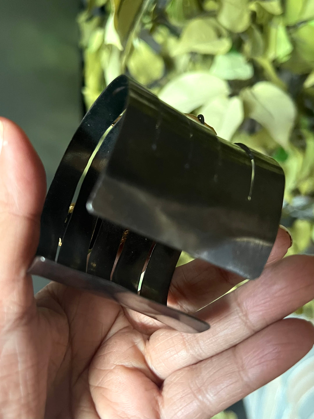 SHIVKA Designer Brass Quartz Cuff | Black Rhodium Polish | Natural Stones | Adjustable | 65g