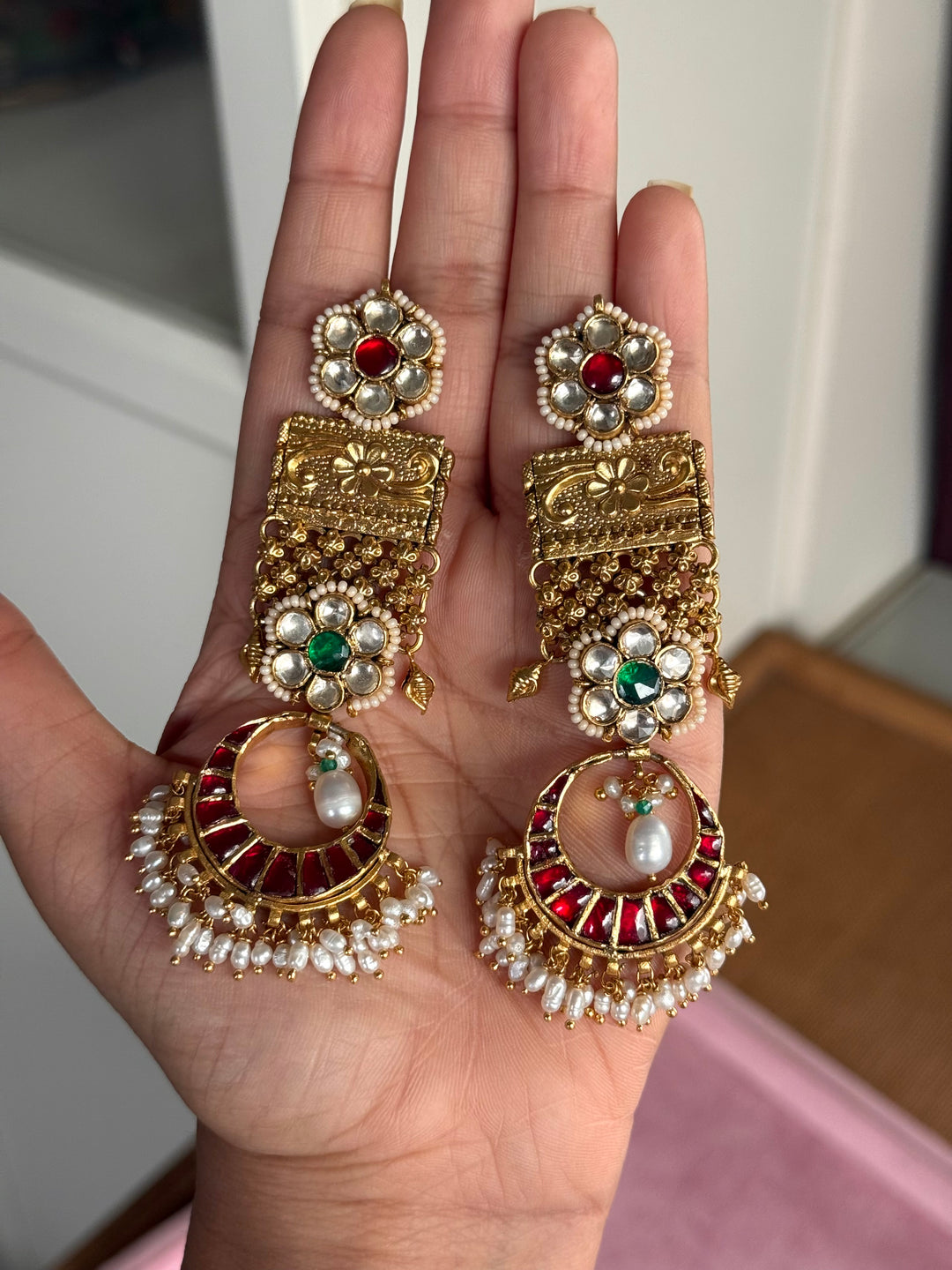 Elegant Jadau Kundan 925 Silver Earrings