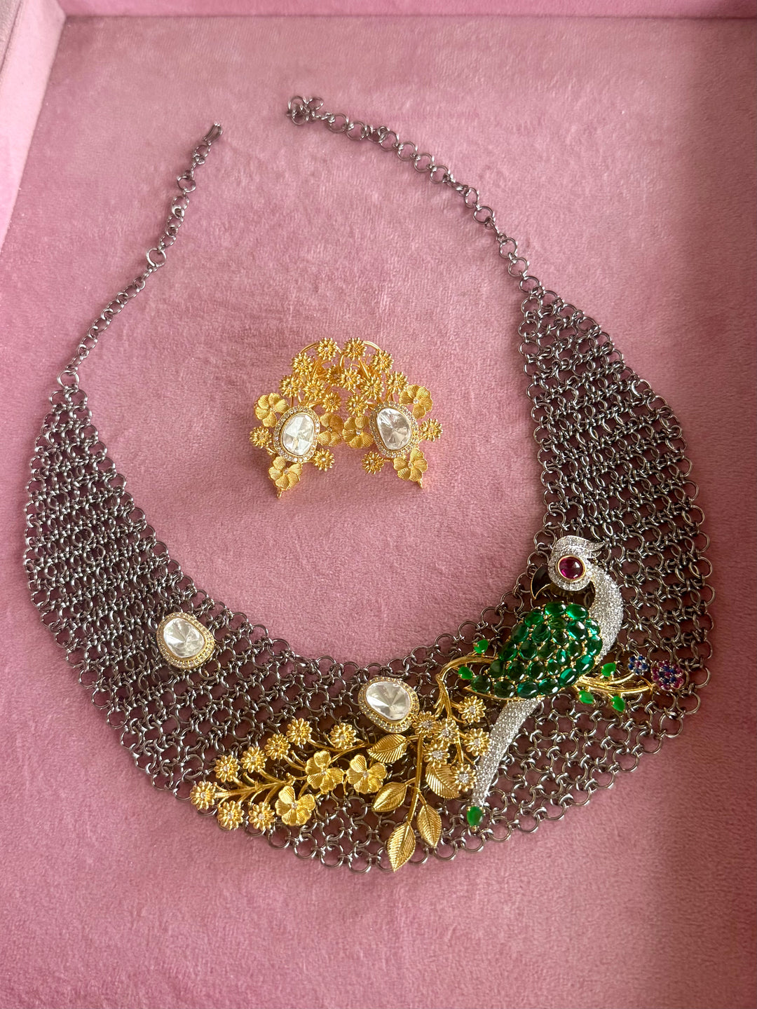 Handmade Bird Designer Necklace Set | Gold & Black Rhodium | SHIVKA