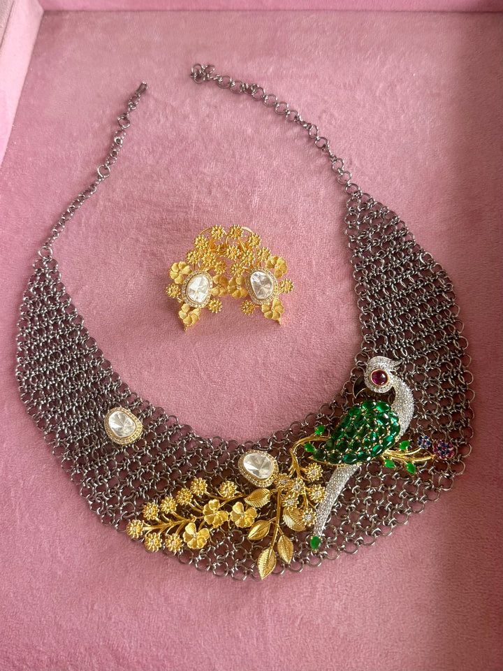 Handmade Bird Designer Necklace Set | Gold & Black Rhodium | SHIVKA