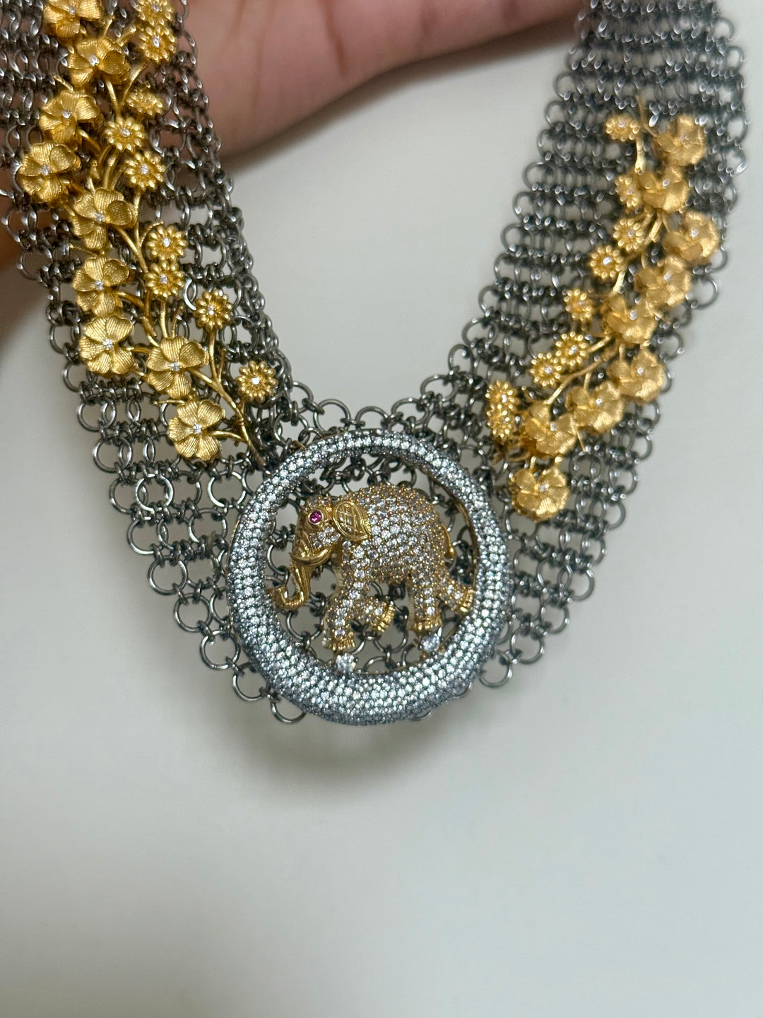 Handmade Elephant Designer Necklace Set | Dual Tone Gold & Black | SHIVKA