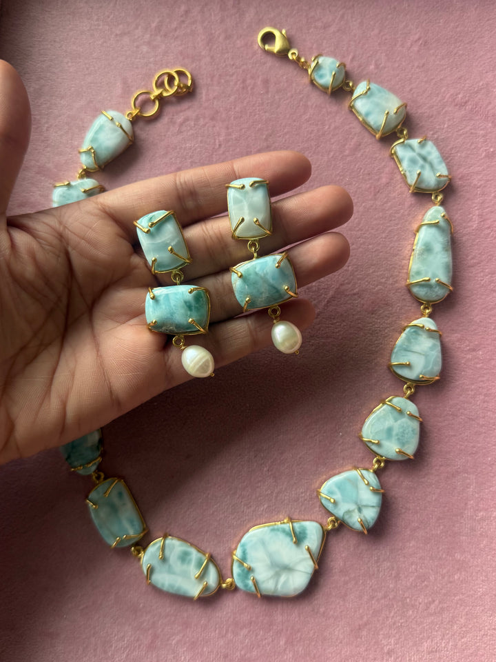 Statement Larimar Stone Necklace Set