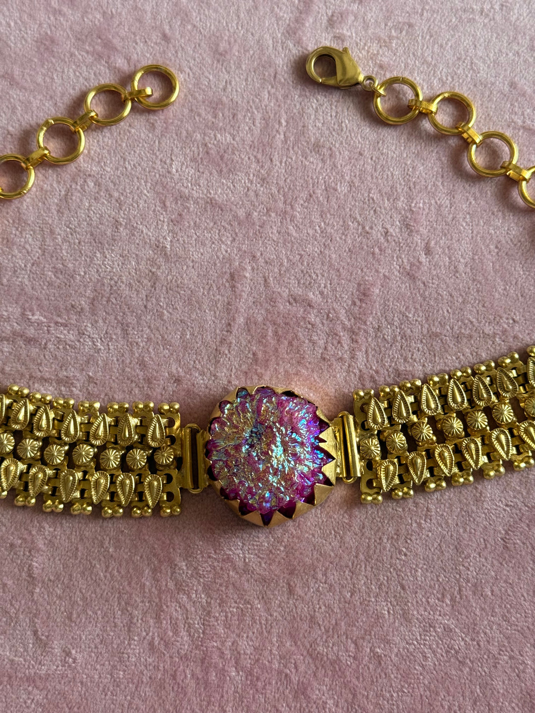 Handmade Natural Stone Statement Choker | Brass Adjustable Lobster Claw Jewelry