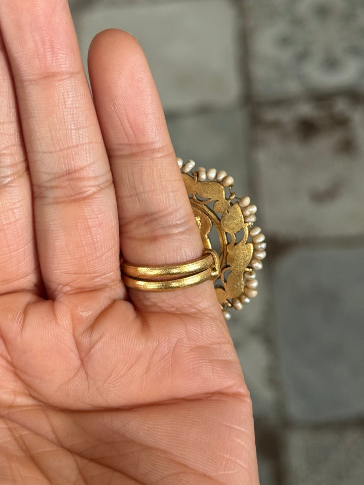 925 Silver Jadtar Gold Handmade Ring | Adjustable | SHIVKA