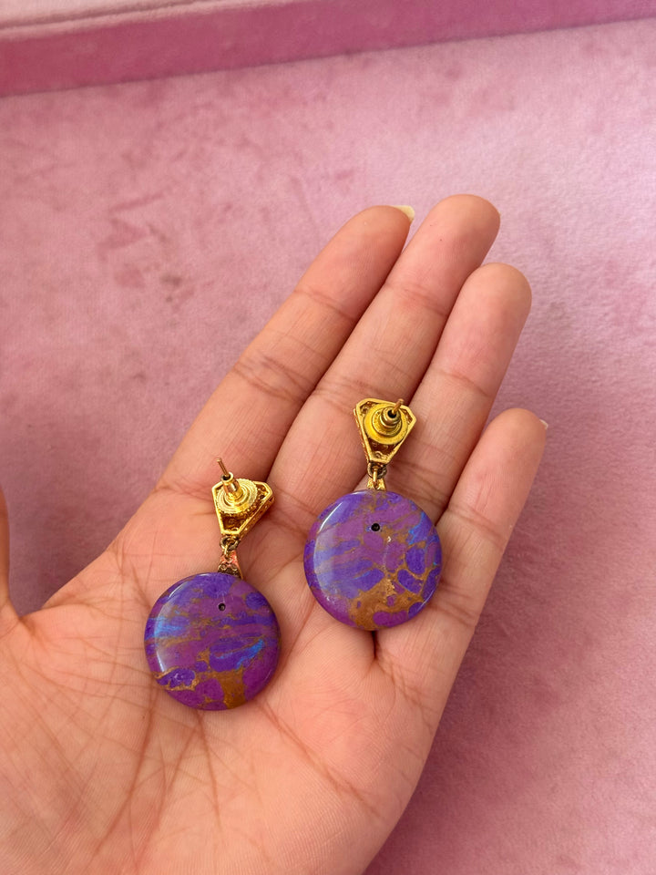 Handmade Designer Brass Stone Earrings | SHIVKA | 4x2.5 cm | 14g Pair | Push Back | Elegant Gift Jewelry