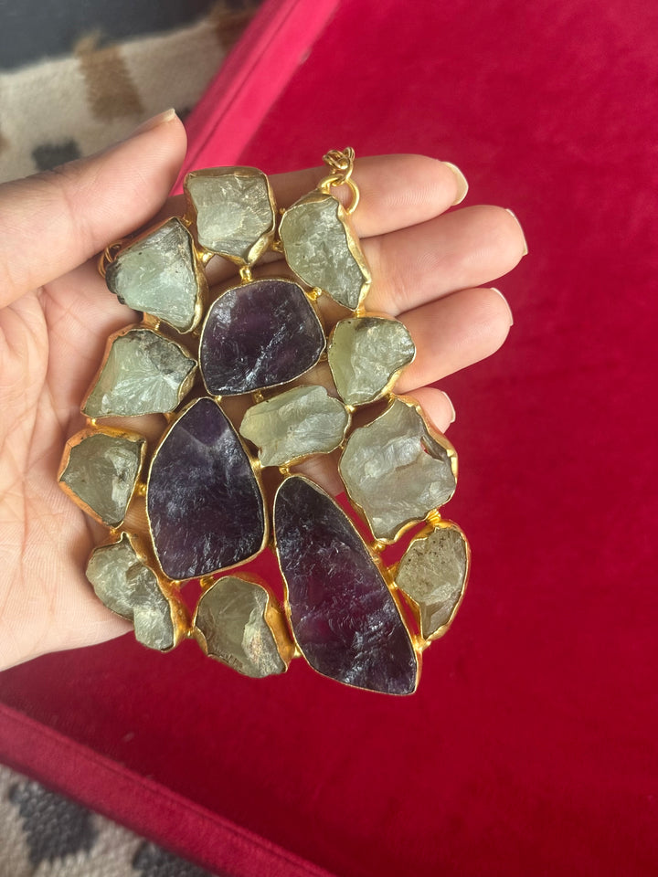 Handmade Natural Gemstones Statement Necklace | Brass Adjustable Lobster Claw Jewelry