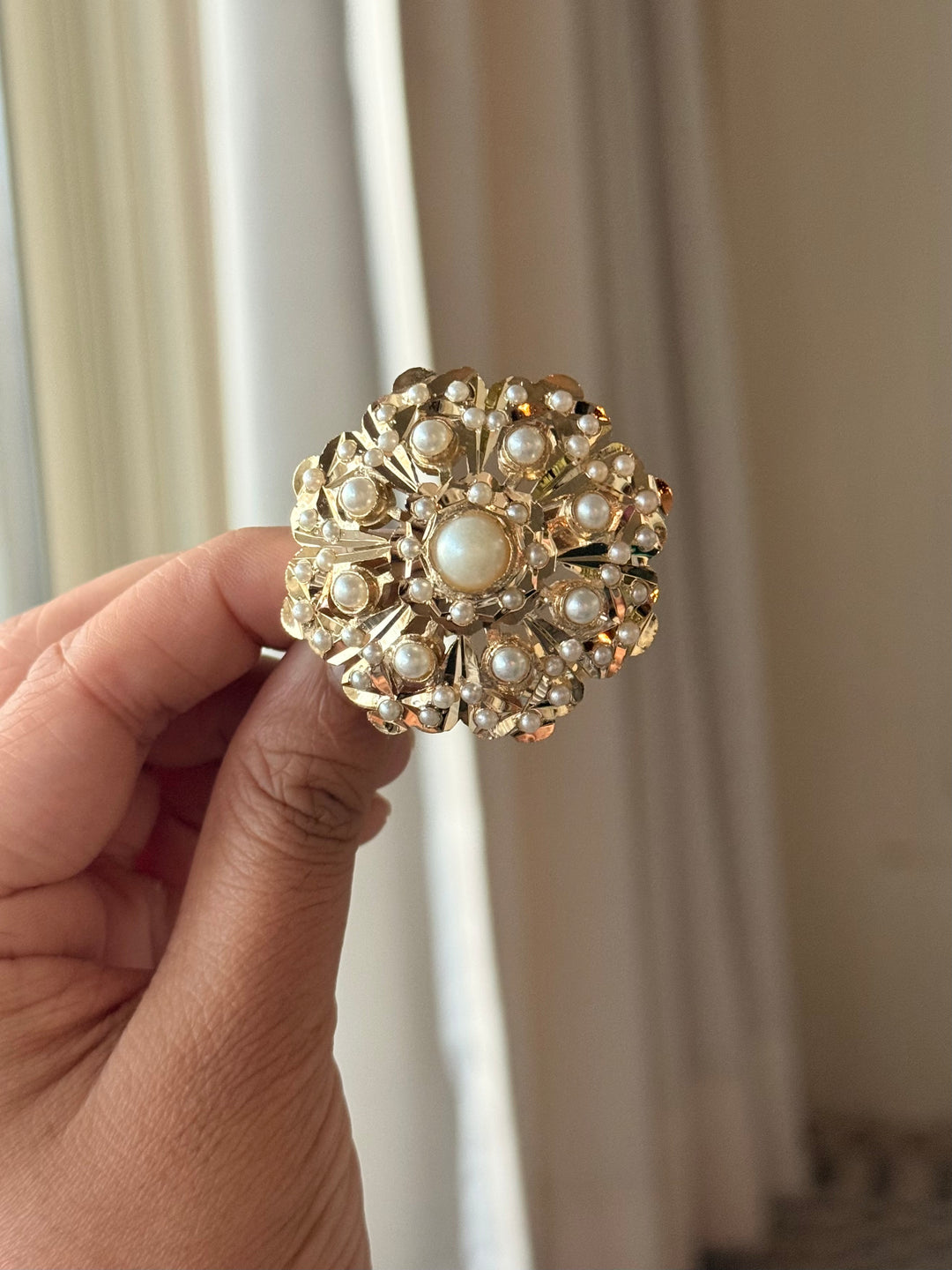 Statement Pearl Jadau Ring | 18k Gold Plated | Copper & Semi-Precious Stones