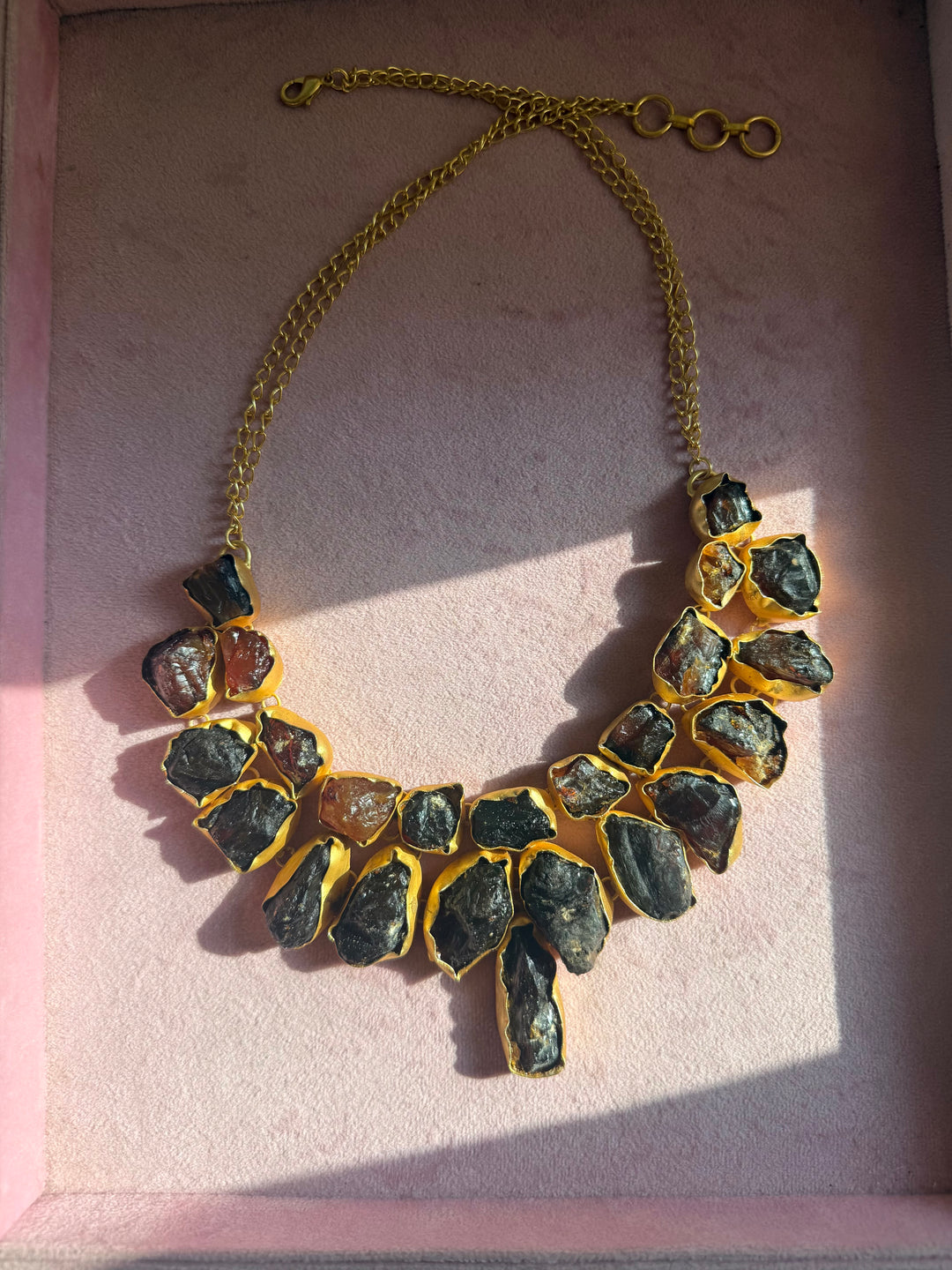 Handmade Raw Stone Sugar Druzy Necklace | Gold Polish Brass Adjustable Statement Jewelry