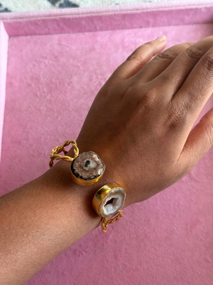 Raw Stone Cuff Bracelet, Gold Polish Brass, Adjustable