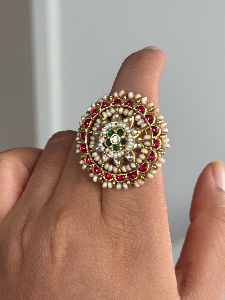 925 Silver Jadtar Gold Handmade Ring | Adjustable | SHIVKA