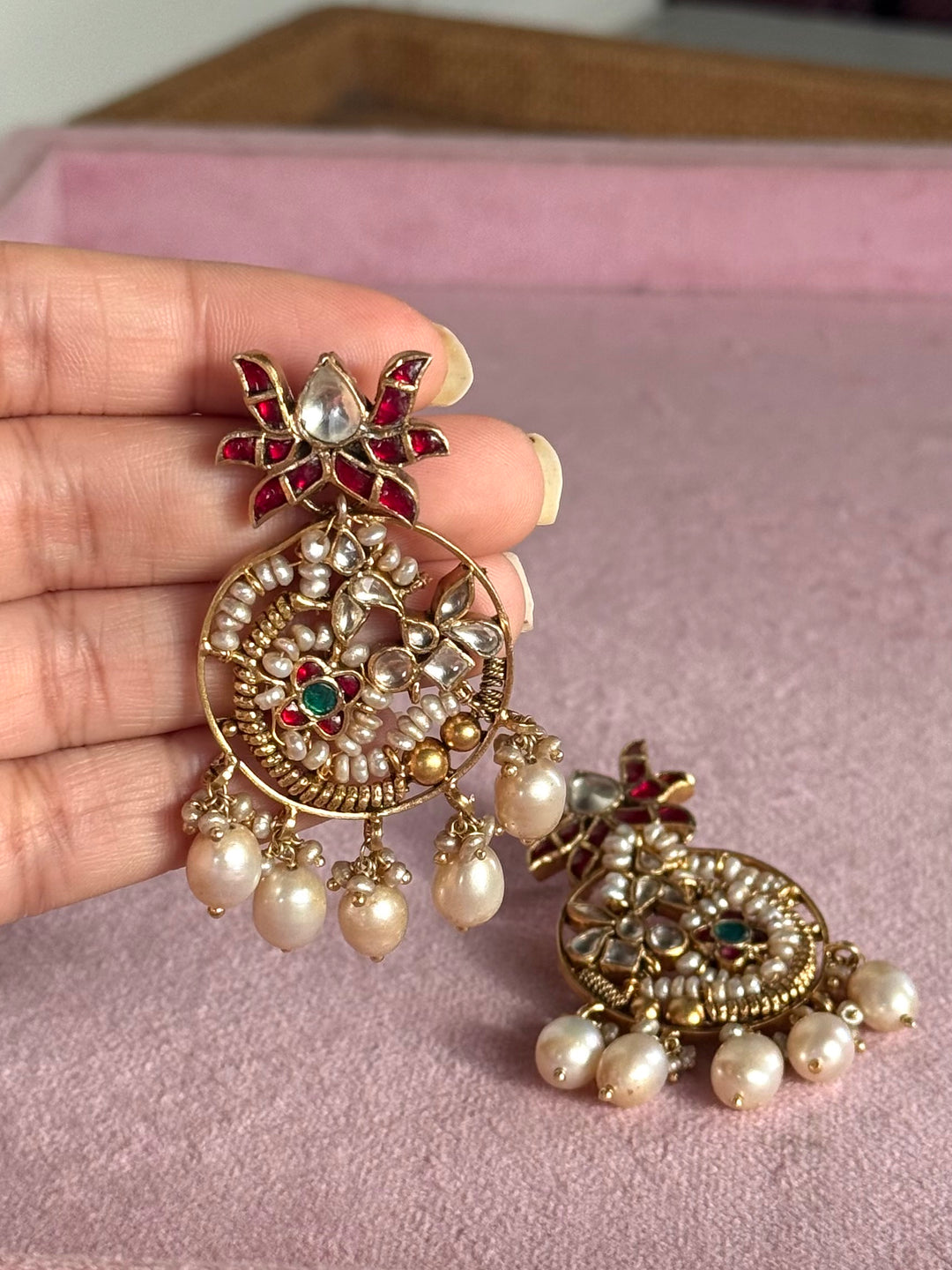 Elegant Jadau Kundan 925 Silver Earrings