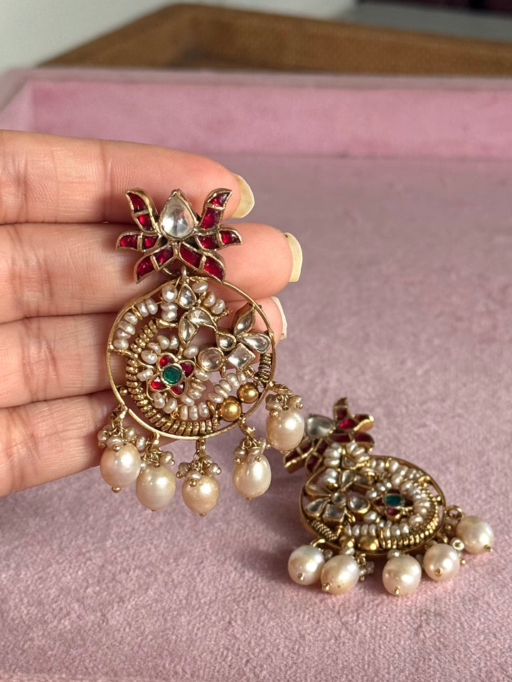 Elegant Jadau Kundan 925 Silver Earrings