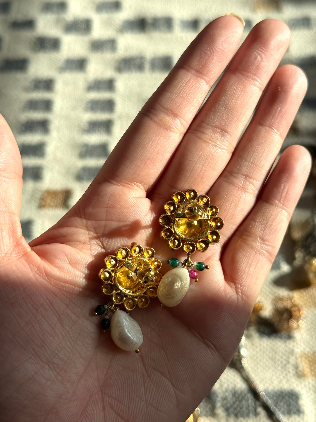 925 Silver Polki Kundan Earrings | SHIVKA | Gold Polish Festive Elegance
