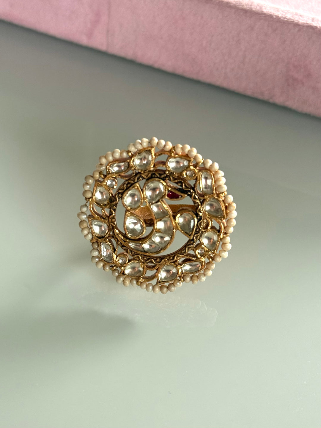 925 Silver Jadtar Gold Handmade Ring | Adjustable | SHIVKA
