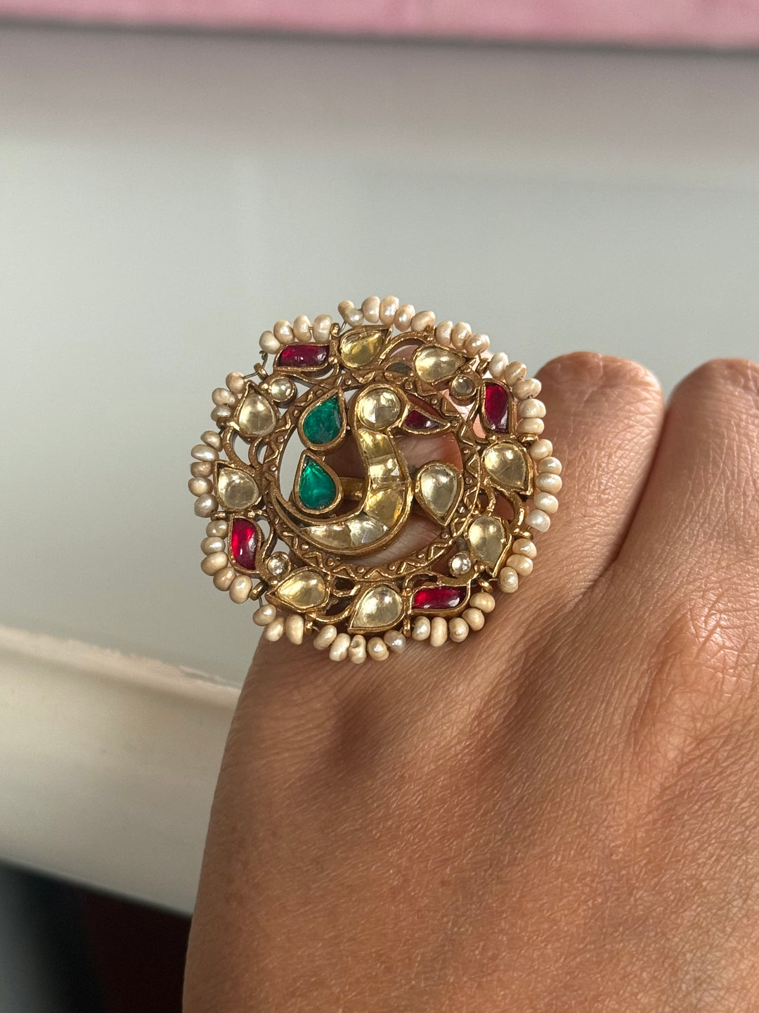 925 Silver Jadtar Gold Handmade Ring | Adjustable | SHIVKA