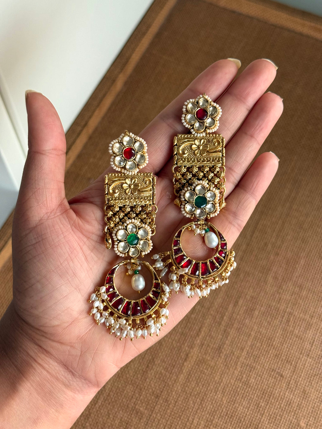 Elegant Jadau Kundan 925 Silver Earrings