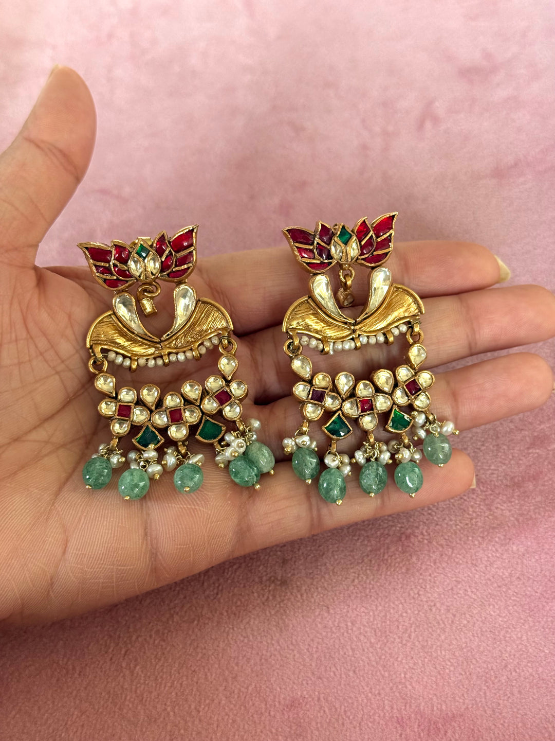 Elegant Jadau Kundan 925 Silver Earrings
