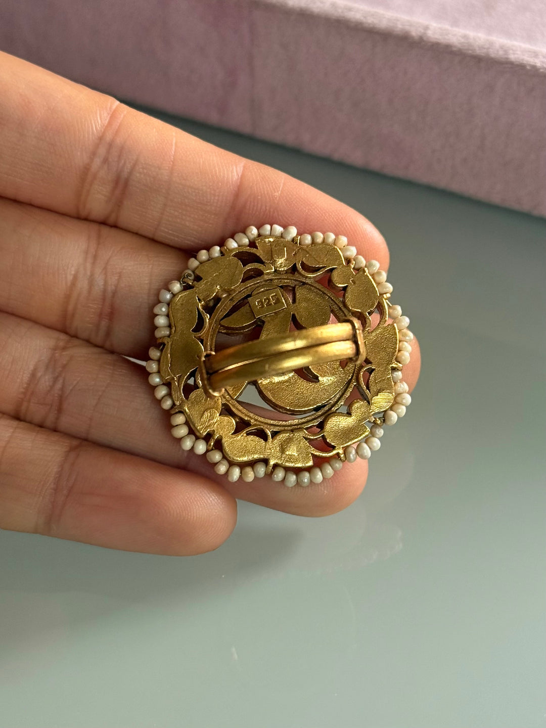 925 Silver Jadtar Gold Handmade Ring | Adjustable | SHIVKA