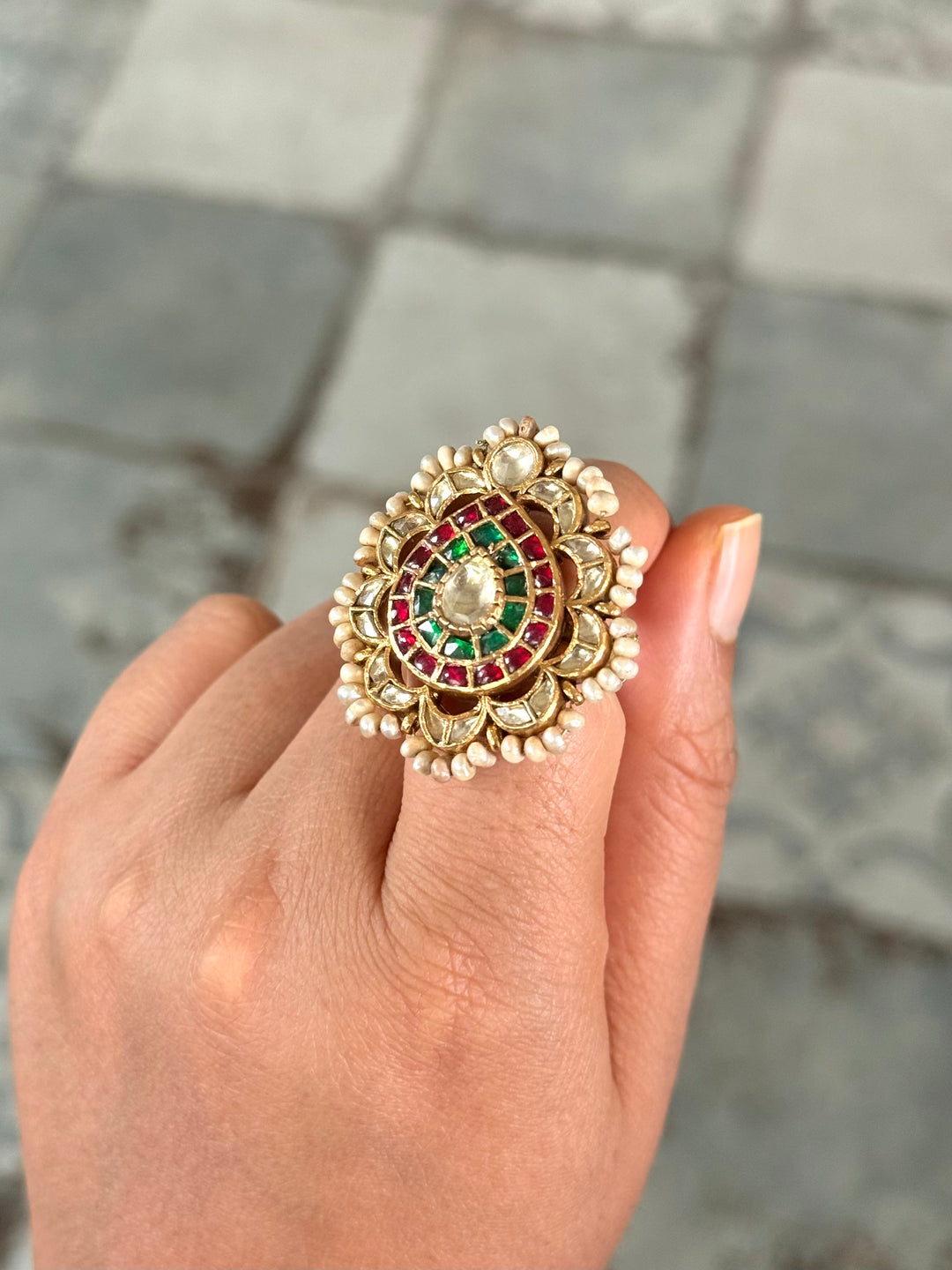 925 Silver Jadtar Gold Handmade Ring | Adjustable | SHIVKA