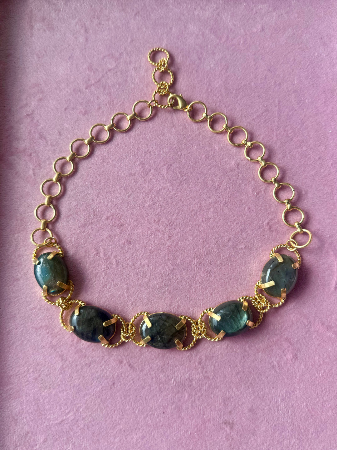 Labradorite Choker – Gold Brass, Adjustable Necklace