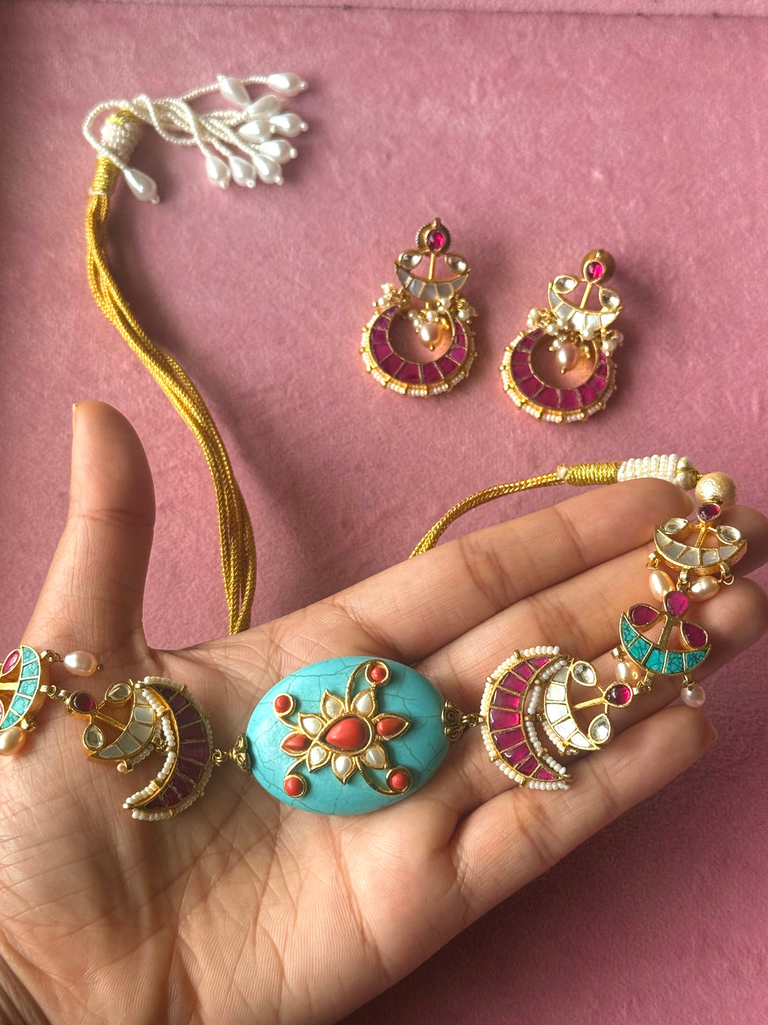 Handmade Jadau Choker Necklace Set | SHIVKA
