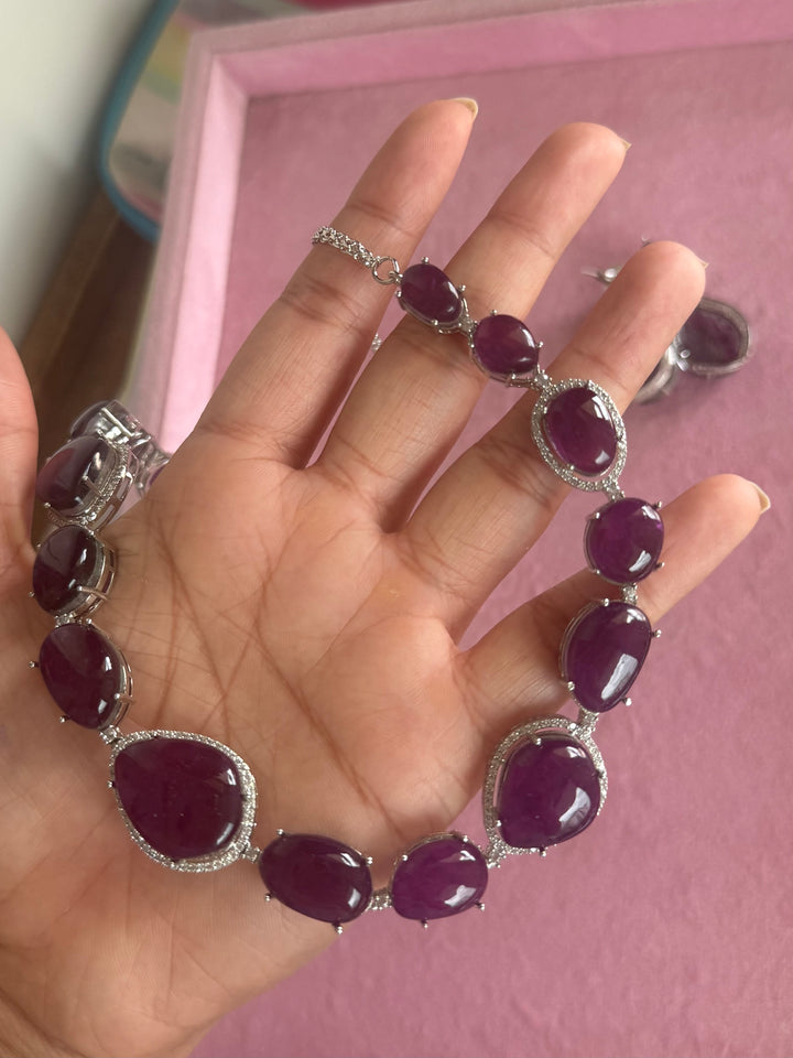 Handmade Designer CZ Necklace Set | Silver Polish | SHIVKA