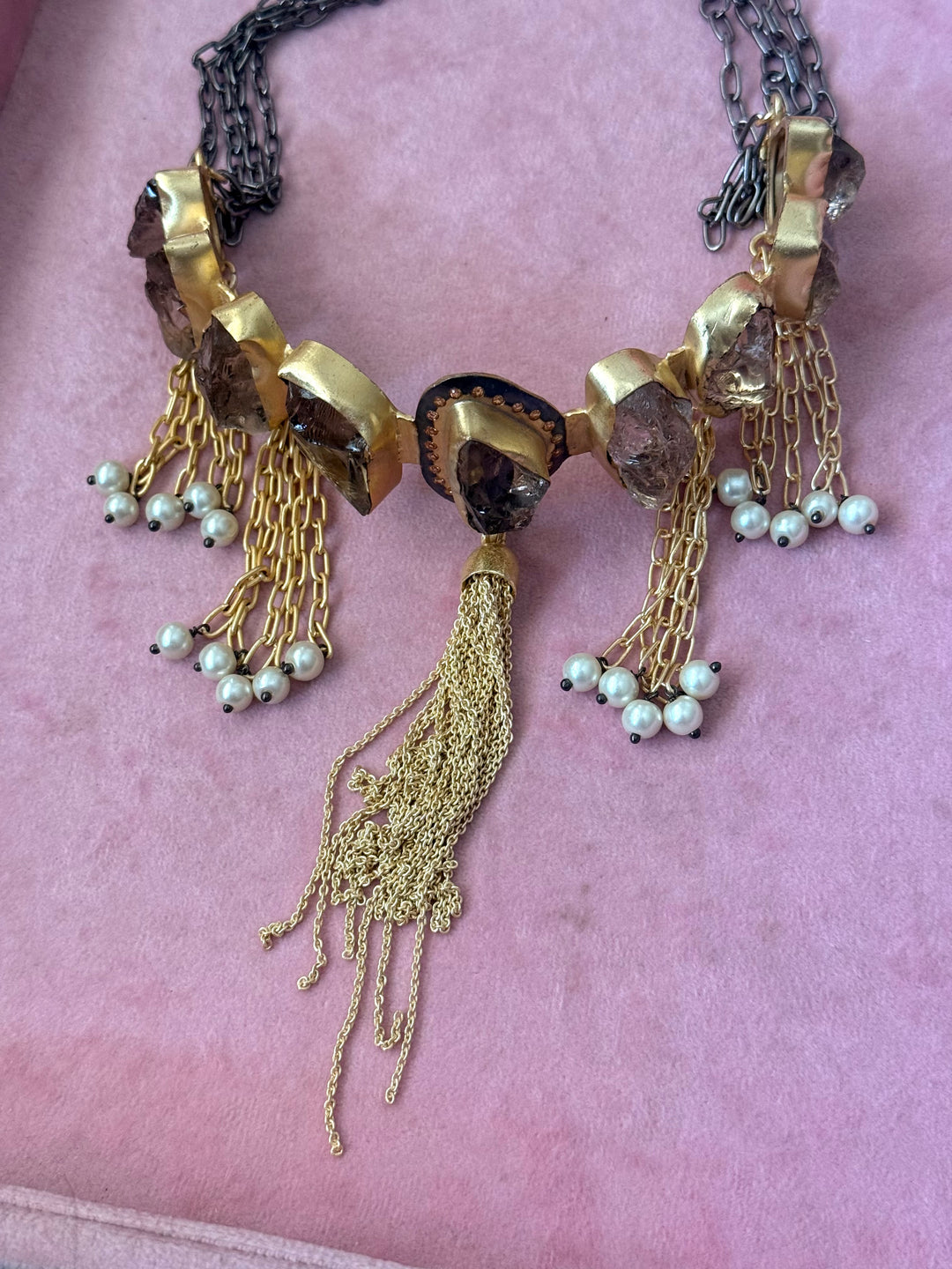 Handmade Raw Druzy Stone Statement Choker | Dual Tone Brass Adjustable Lobster Claw Necklace